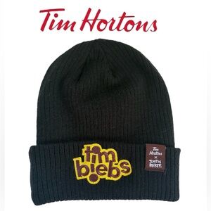 TIM HORTONS X JUSTIN BIEBER BEANIE TIM BIEBS LIMITED EDITION BLACK WINTER HAT